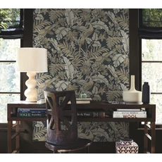 Kép 3/5 - York Virágos fekete vlies tapéta darumadarakkal Heronwood Black 68,58 cm X 8,22 m