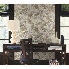 Kép 3/5 - York Virágos zöld-bézs vlies tapéta darumadarakkal Heronwood Mulberry 68,58 cm X 8,22 m