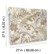 Kép 4/5 - York Virágos zöld-bézs vlies tapéta darumadarakkal Heronwood Mulberry 68,58 cm X 8,22 m