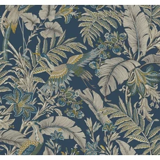 Kép 1/5 - York Virágos kék vlies tapéta darumadarakkal Heronwood Navy 68,58 cm X 8,22 m