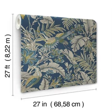 Kép 4/5 - York Virágos kék vlies tapéta darumadarakkal Heronwood Navy 68,58 cm X 8,22 m