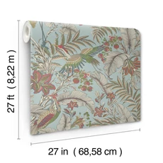 Kép 4/5 - York Virágos világoskék vlies tapéta darumadarakkal Heronwood Sky Blue 68,58 cm X 8,22 m