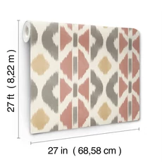 Kép 4/5 - York Ikat mintás piros-szürke vlies tapéta Patan Sedona 68,58 cm X 8,22 m