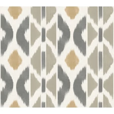 Kép 1/5 - York Ikat mintás sárga-szürke vlies tapéta Patan Taupe 68,58 cm X 8,22 m