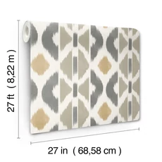 Kép 4/5 - York Ikat mintás sárga-szürke vlies tapéta Patan Taupe 68,58 cm X 8,22 m