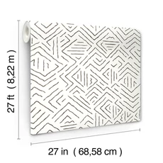 Kép 4/6 - York Geometriai mintás fekete-fehér vlies tapéta Sirih Black 68,58 cm  X 8,22 m