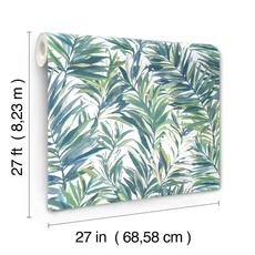 Kép 5/7 - York Pálmaleveles modern zöld-kék vies tapéta Swaying Palms Green-Blue 68,58 cm X 8,22 m