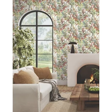 Kép 2/7 - York Pálmaleveles modern piros-zöld vies tapéta Swaying Palms Rouge-Mink 68,58 cm X 8,22 m