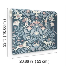 Kép 3/4 - York Cirkuszi akrobaták virágos indákon kék vlies gyerek tapéta Cirkus Blue 53 cm X 10 m