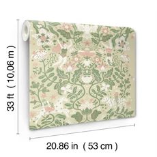 Kép 3/4 - York Cirkuszi akrobaták virágos indákon zöld vlies gyerek tapéta Cirkus Light Green 53 cm X 10 m