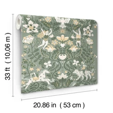 Kép 3/4 - York Cirkuszi akrobaták virágos indákon zöld vlies gyerek tapéta Cirkus Sea Green 53 cm X 10 m