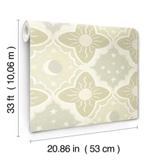 Kép 3/4 - York Nap és csillagok zöld vlies tapéta Sol & Måne Green 53 cm X 10 m