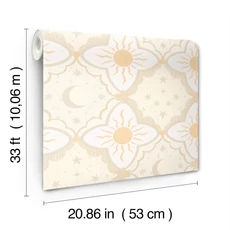 Kép 3/4 - York Nap és csillagok sárga vlies tapéta Sol & Måne Tangerine 53 cm X 10 m