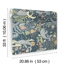 Kép 3/4 - York Tengeri állatok kék vlies gyerek tapéta Havet Dark Blue 53 cm X 10 m