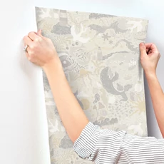 Kép 4/4 - York Tengeri állatok szürke-sárga vlies gyerek tapéta Havet Grey 53 cm X 10 m