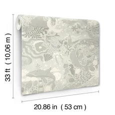 Kép 3/4 - York Tengeri állatok szürke vlies gyerek tapéta Havet Light Blue 53 cm X 10 m