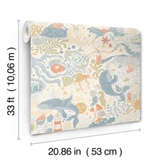 Kép 3/4 - York Tengeri állatok színes vlies gyerek tapéta Havet Multi 53 cm X 10 m