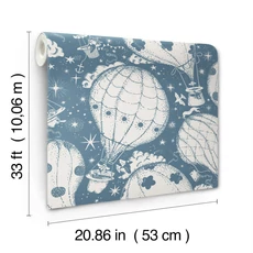 Kép 3/4 - York Hőlégballonos sötétkék vlies gyerek tapéta Ballongerna Dark Blue 53 cm X 10 m