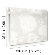 Kép 3/4 - York Hőlégballonos szürke vlies gyerek tapéta Ballongerna Grey 53 cm X 10 m