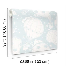 Kép 3/4 - York Hőlégballonos világoskék vlies gyerek tapéta Ballongerna Light Blue 53 cm X 10 m