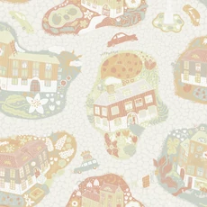 Kép 1/4 - York Házikók és autók szürke-piros vlies gyerek tapéta Staden Grey 53 cm X 10 m