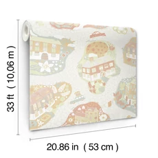 Kép 3/4 - York Házikók és autók szürke-piros vlies gyerek tapéta Staden Grey 53 cm X 10 m