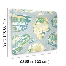 Kép 3/4 - York Házikók és autók kék vlies gyerek tapéta Staden Light Blue 53 cm X 10 m