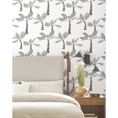 Kép 3/7 - York Pálmafa mintás szürke vlies taptéa Painted Oasis tapéta Carbon & Graphite 68,58 cm X 8,22 m