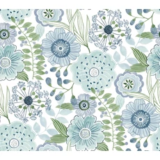 Kép 1/7 - York Vadvirágos kék vlies tapéta Artistic Bouquet Alpine Leaf 68,58 cm X 8,22 m