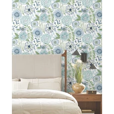 Kép 3/7 - York Vadvirágos kék vlies tapéta Artistic Bouquet Alpine Leaf 68,58 cm X 8,22 m