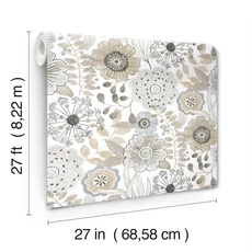 Kép 4/7 - York Vadvirágos natúr színösszeállítású vlies tapéta Artistic Bouquet Neutral 68,58 cm X 8,22 m