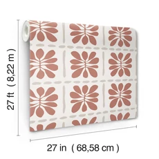 Kép 4/7 - York Csempe mintás virágos terrakotta vlies tapéta Mimosa Fleur Terracotta 68,58 cm X 8,22 m