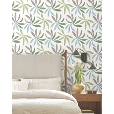 Kép 3/7 - York Modern levélmintás zöld-kék vlies tapéta Little Garden Alpine Sky Silver 68,58 cm X 8,22 m