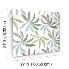 Kép 4/7 - York Modern levélmintás zöld-kék vlies tapéta Little Garden Alpine Sky Silver 68,58 cm X 8,22 m