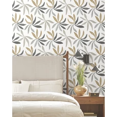 Kép 3/7 - York Modern levélmintás szürke vlies tapéta Little Garden Graphite Gold 68,58 cm X 8,22 m