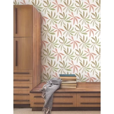 Kép 2/7 - York Modern levélmintás zöld-korall vlies tapéta Little Garden Leaf & Coral 68,58 cm X 8,22 m