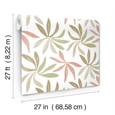 Kép 4/7 - York Modern levélmintás zöld-korall vlies tapéta Little Garden Leaf & Coral 68,58 cm X 8,22 m