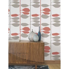 Kép 2/7 - York Szőlőtőkét ábrázoló modern piros-szürke vlies tapéta Sculpted Vines Vermillion Graphite 68,58 cm X 8,22 m