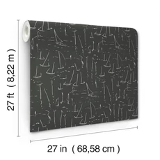 Kép 4/7 - York Vitorlásokat ábrázoló modern fekete-fehér vlies tapéta Vermillion Coast Carbon Black 68,58 cm X 8,22 m
