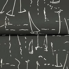 Kép 6/7 - York Vitorlásokat ábrázoló modern fekete-fehér vlies tapéta Vermillion Coast Carbon Black 68,58 cm X 8,22 m