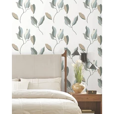 Kép 3/7 - York Nagy levélmintás kék-zöld vlies tapéta Brushwork Branches Mineral Olive 68,58 cm X 8,22 m