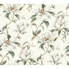 Kép 1/8 - York Magnóliás fehér-zöld vlies tapéta Garden Jewels White 68,58 cm X 8,22 m