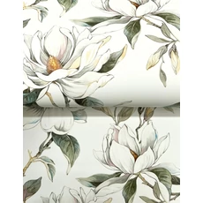 Kép 4/8 - York Magnóliás fehér-zöld vlies tapéta Garden Jewels White 68,58 cm X 8,22 m