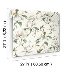Kép 8/8 - York Magnóliás fehér-zöld vlies tapéta Garden Jewels White 68,58 cm X 8,22 m