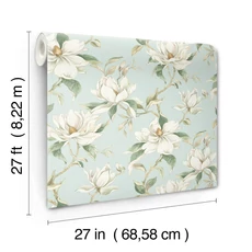 Kép 8/8 - York Magnóliás világoskék vlies tapéta Garden Jewels Spa 68,58 cm X 8,22 m