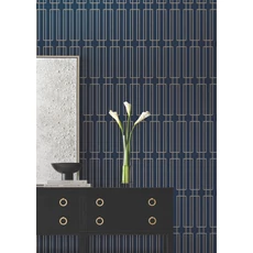 Kép 3/8 - York Art deco stílusú kék-arany vlies tapéta csillámló üveggyöngyökkel Terrace Navy 68,58 cm X 8,22 m