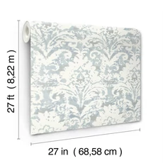 Kép 9/9 - York Barokk mintás kék vlies tapéta Velvet Crush Damask Blue & Pearl 68,58 cm X 8,22 m