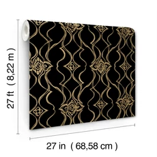 Kép 9/9 - York Elegáns fekete-arany vlies tapéta Pirouette Black-Gold 68,58 cm X 8,22 m