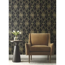 Kép 2/9 - York Elegáns fekete-arany vlies tapéta Pirouette Black-Gold 68,58 cm X 8,22 m