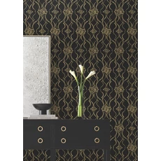 Kép 3/9 - York Elegáns fekete-arany vlies tapéta Pirouette Black-Gold 68,58 cm X 8,22 m